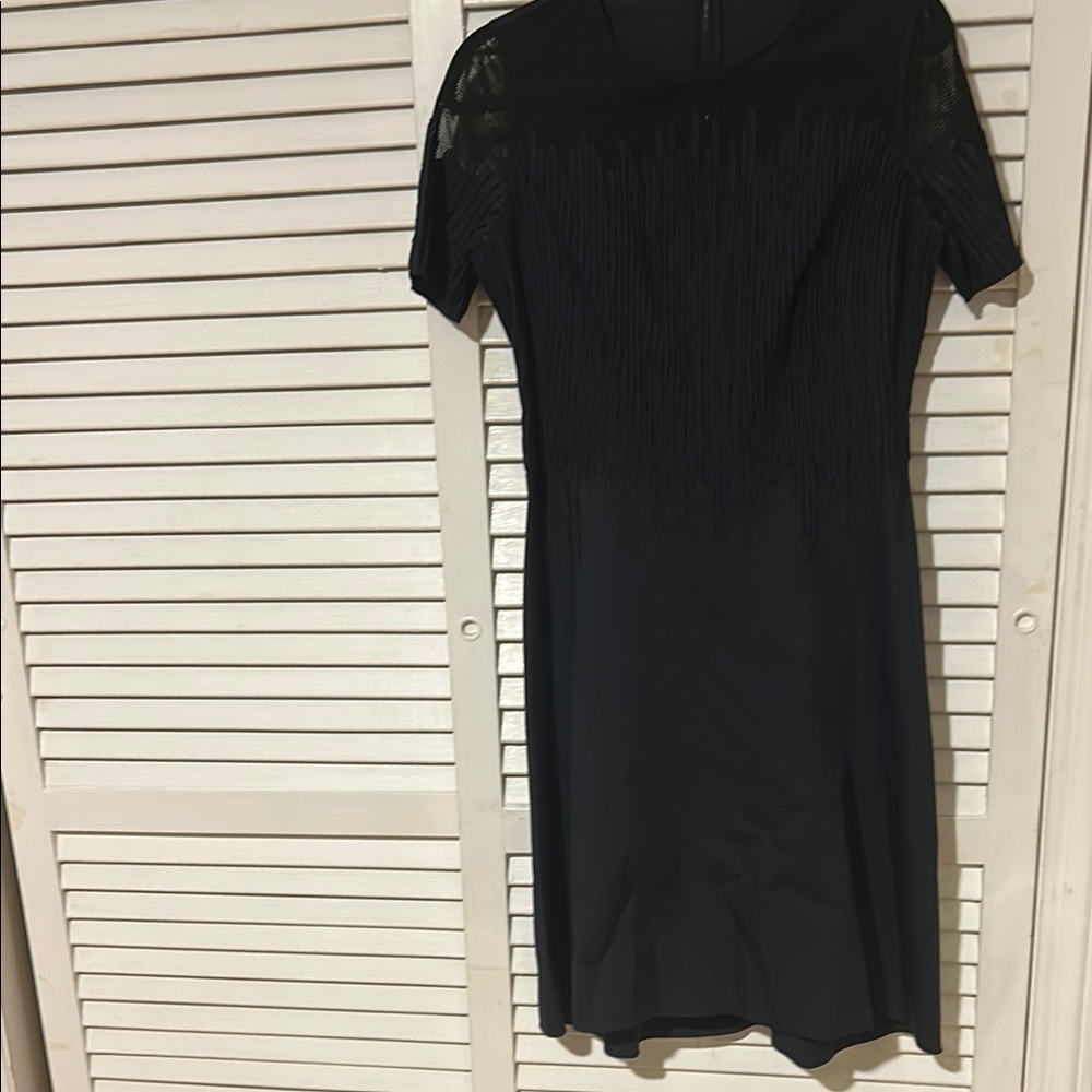 Tahari Black Sheath Midi Dress Crew Neck